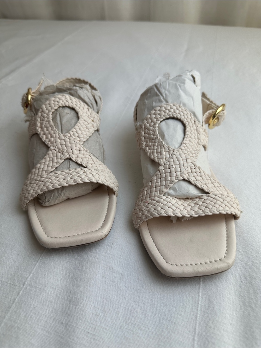 Stuart Weitzman Cream Braided Strap Sandals